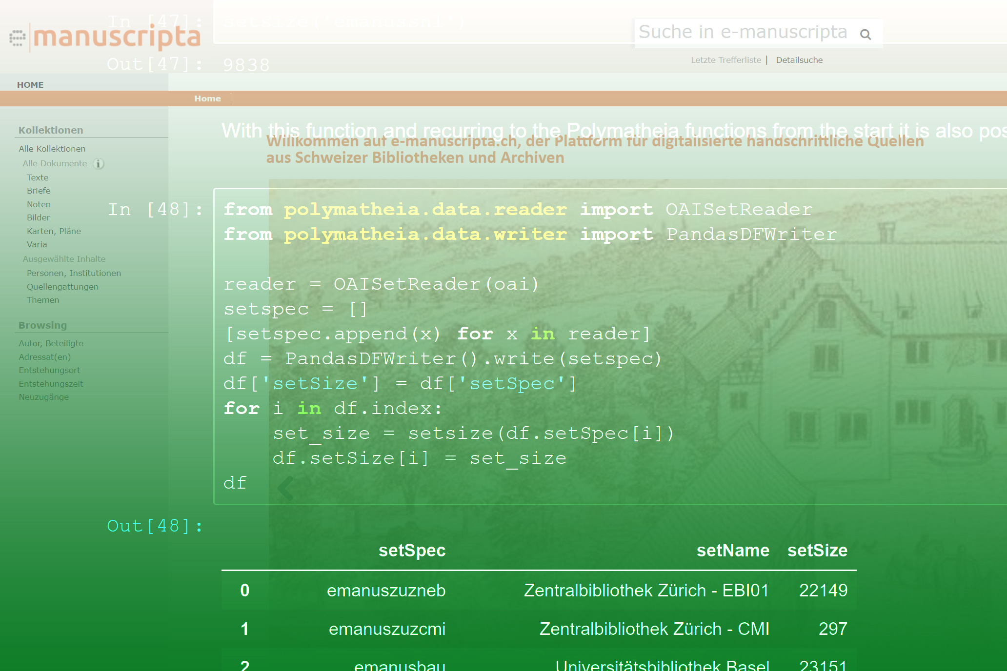 Jupyter Notebook e-manuscripta